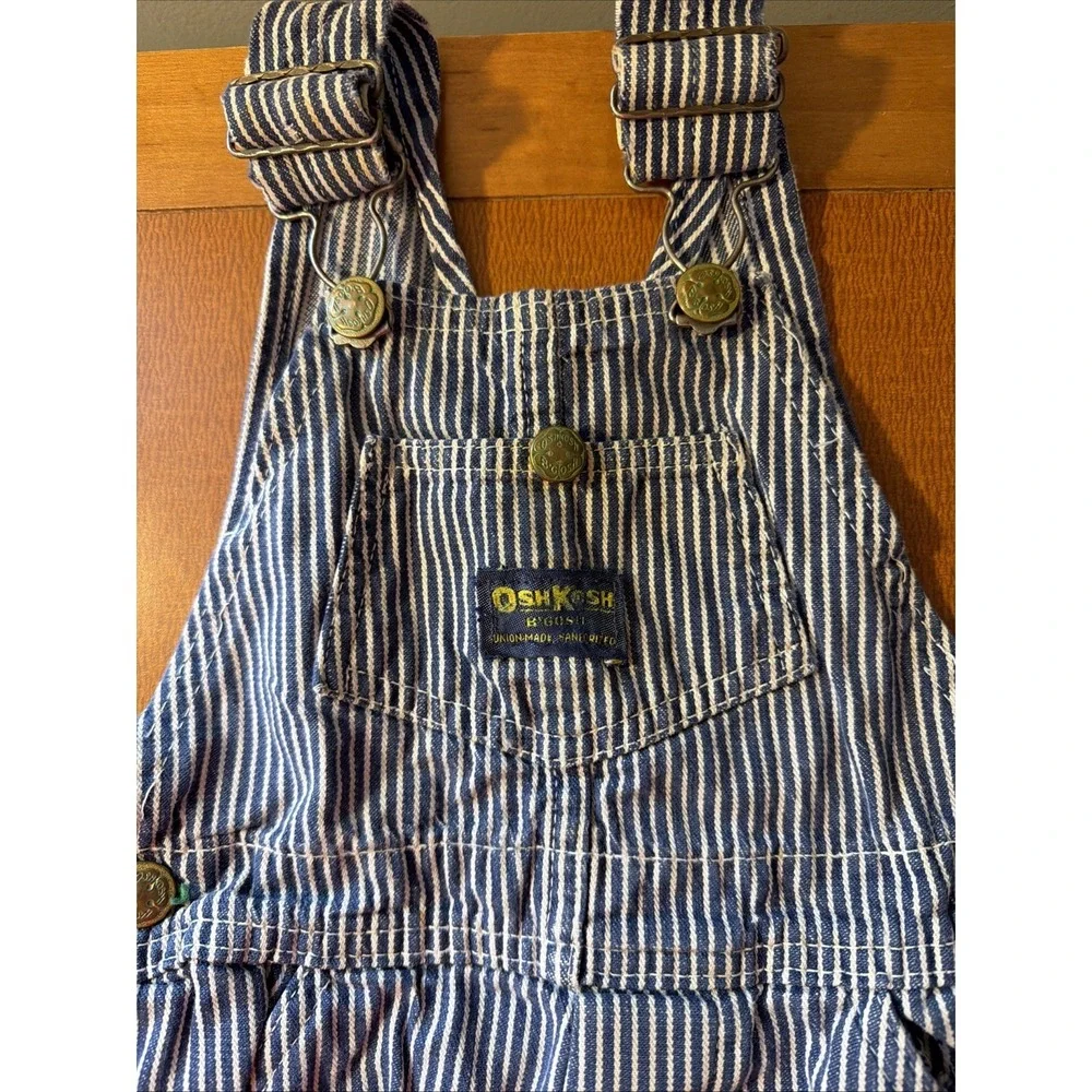 Vintage OshKosh B'gosh Overalls Toddler 3T Denim VESTBAK Made USA Hickory Stripe